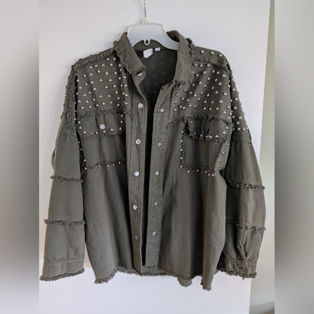 VICI Olive green studded shacket